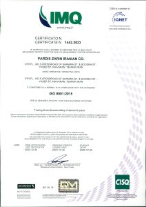 گواهینامه ISO 9001 ; 2015  IMQ